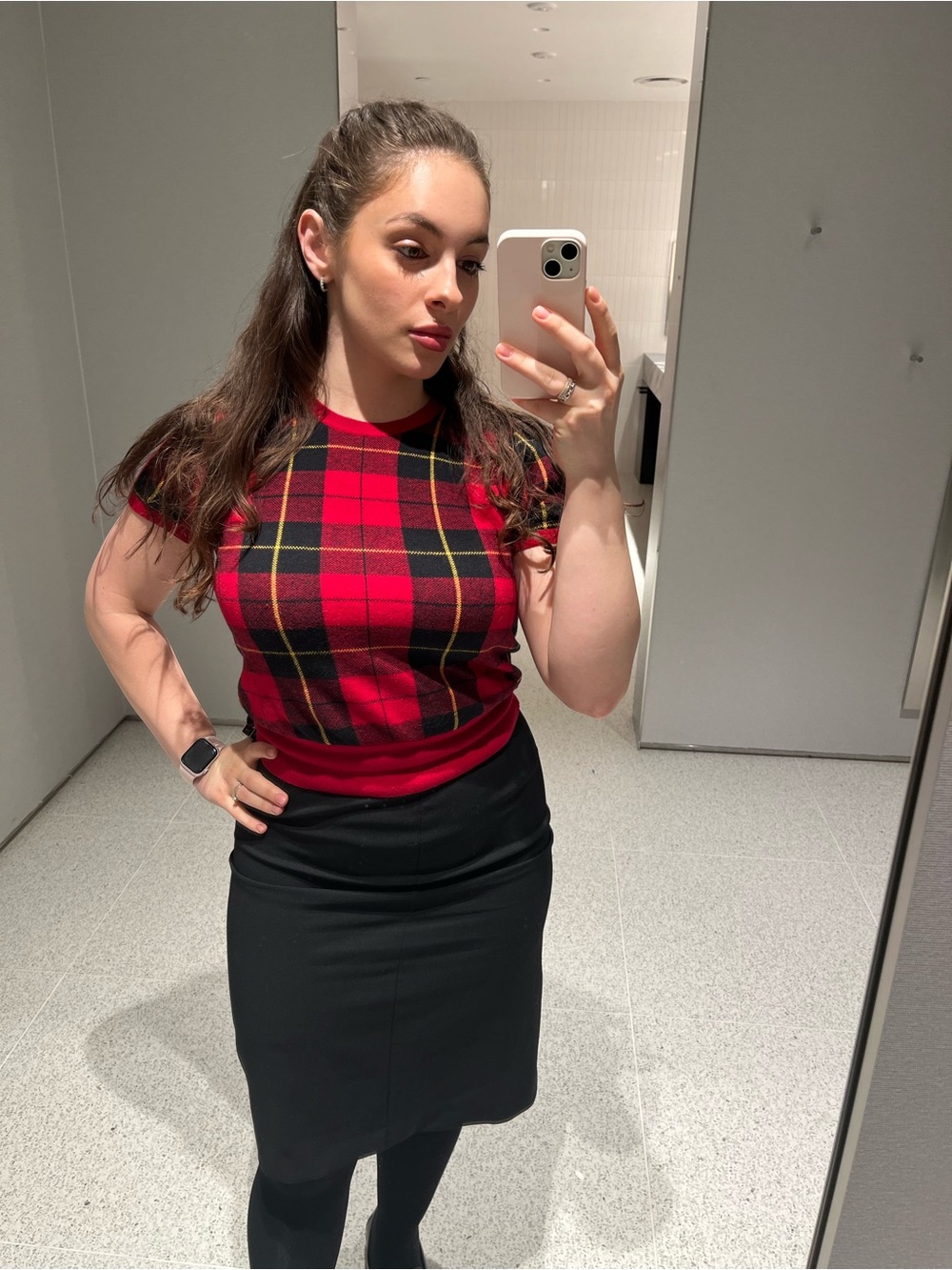 Vintage Polo by Ralph Lauren Red & Black Plaid Short-Sleeve sweater Knit Top -